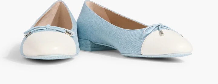 Sleek Bow leather-trimmed denim ballet flats - Image 2