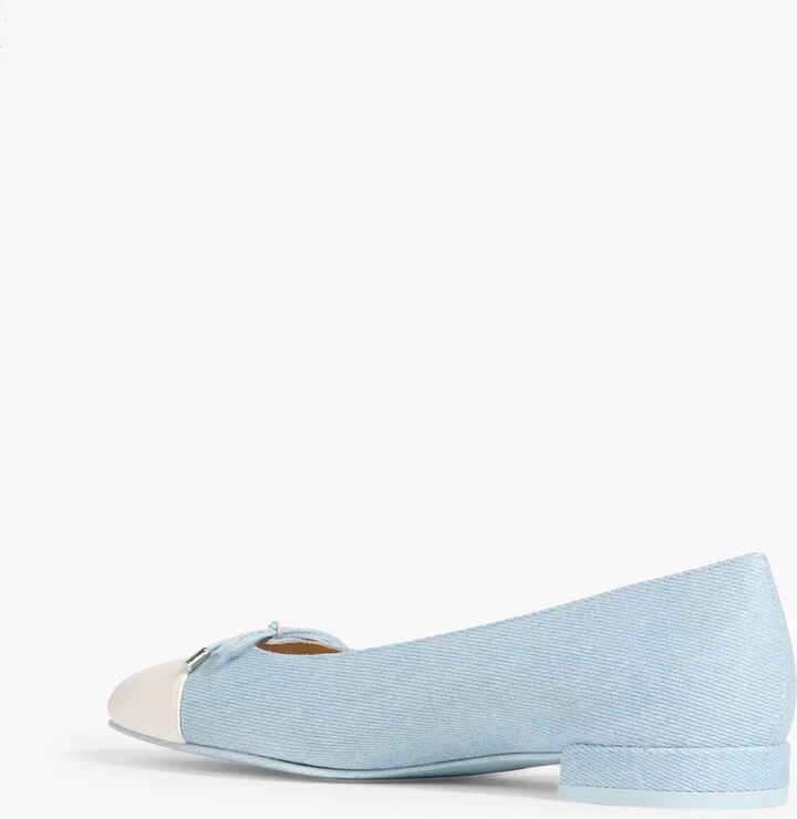 Sleek Bow leather-trimmed denim ballet flats - Image 3