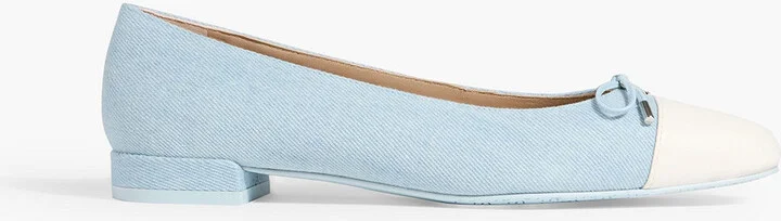 Sleek Bow leather-trimmed denim ballet flats