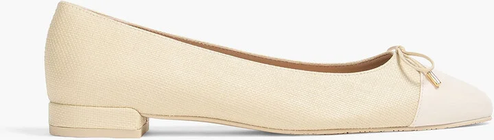 Sleek Bow leather-trimmed tweed ballet flats