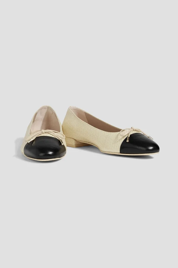Sleek Bow raffia and leather ballet flats - Image 2