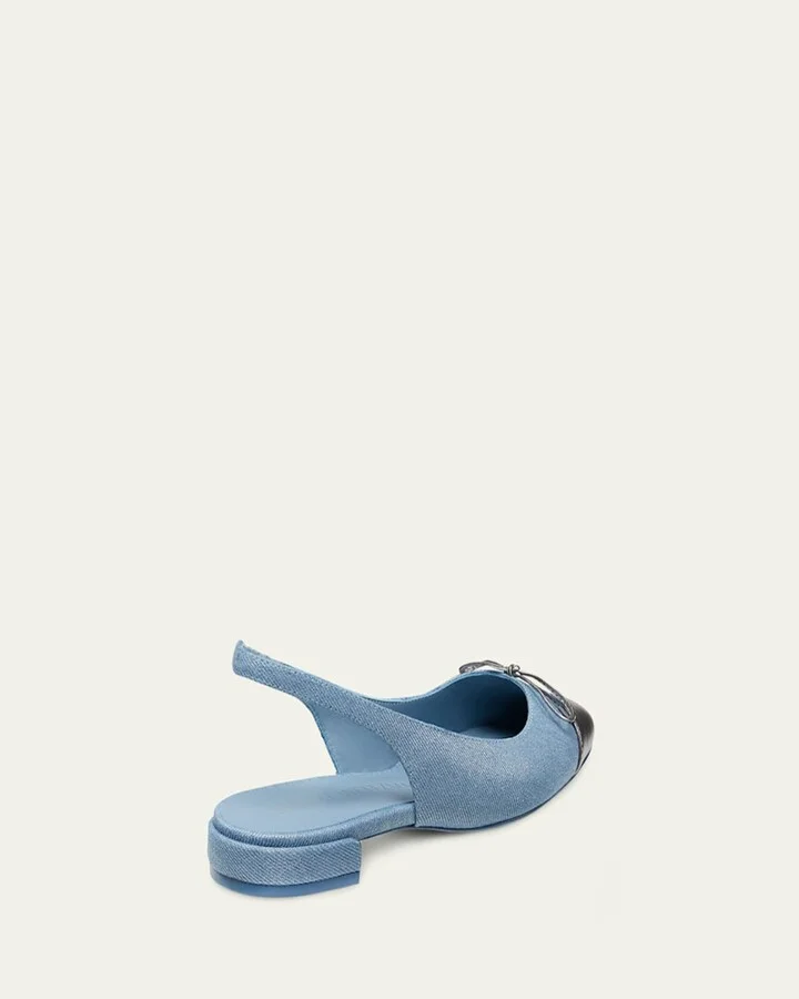 Sleek Denim Bow Slingback Ballerina Flats - Image 2
