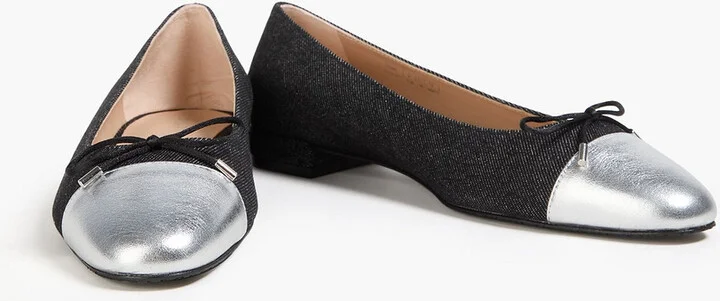 Sleek metallic leather-trimmed denim ballet flats - Image 2