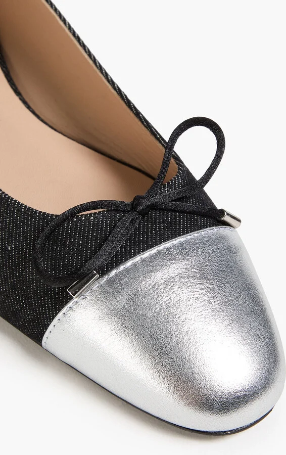 Sleek metallic leather-trimmed denim ballet flats - Image 4
