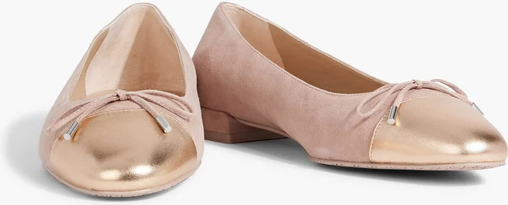 Sleek metallic leather-trimmed suede ballet flats - Image 2