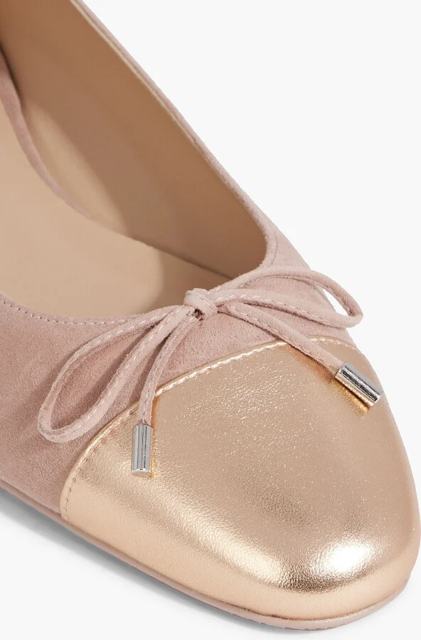 Sleek metallic leather-trimmed suede ballet flats - Image 4