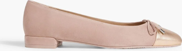 Sleek metallic leather-trimmed suede ballet flats
