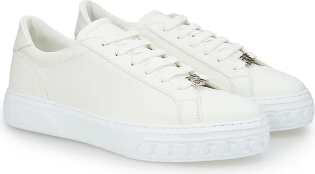 Sleek White Leather Women's Sneakers - Image 3