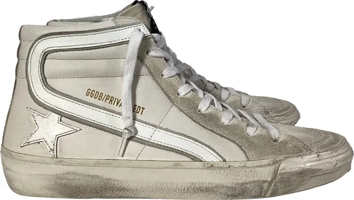 Slide Classic High-Top Sneakers in White Leather and Suede