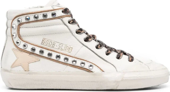 Slide crystal-embellished hi-top sneakers