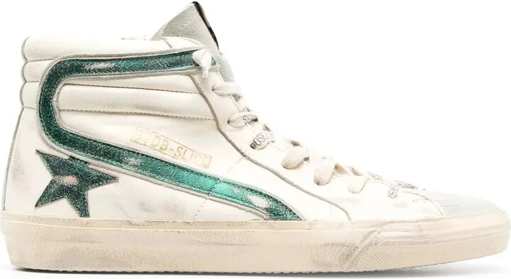 Slide distressed high-top sneakers