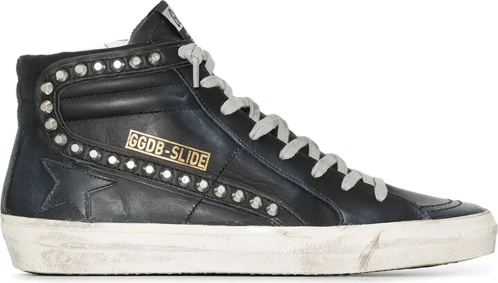 Slide distressed studded sneakers