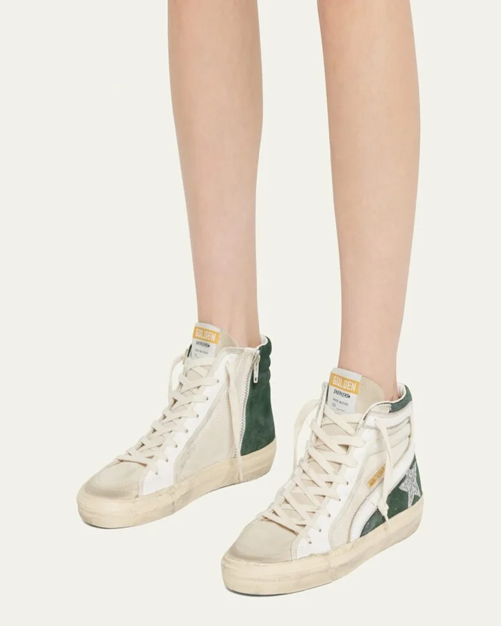 Slide High-Top Glitter Leather Sneakers - Image 2