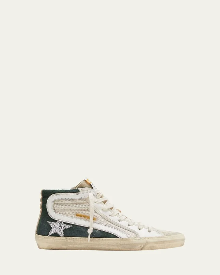 Slide High-Top Glitter Leather Sneakers
