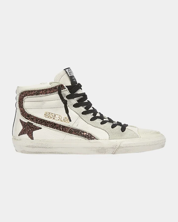 Slide Leather Glitter High-Top Sneakers