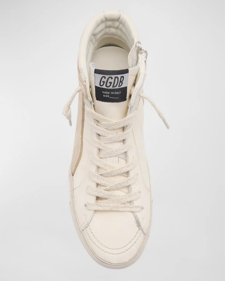 Slide Leather Glitter Mid-Top Sneakers - Image 3