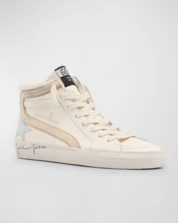 Slide Leather Glitter Mid-Top Sneakers - Image 5