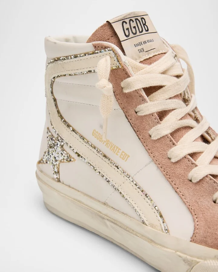 Slide Leather Glitter Mid-Top Sneakers - Image 2