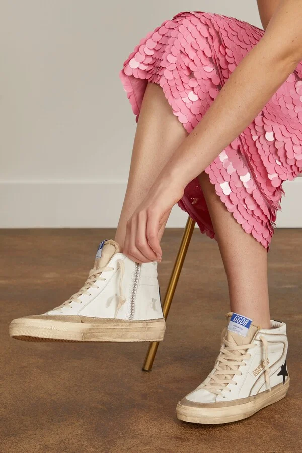 Slide Leather Sneaker in White/Yellow/Black/Taupe - Image 2