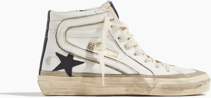 Slide Leather Sneaker in White/Yellow/Black/Taupe