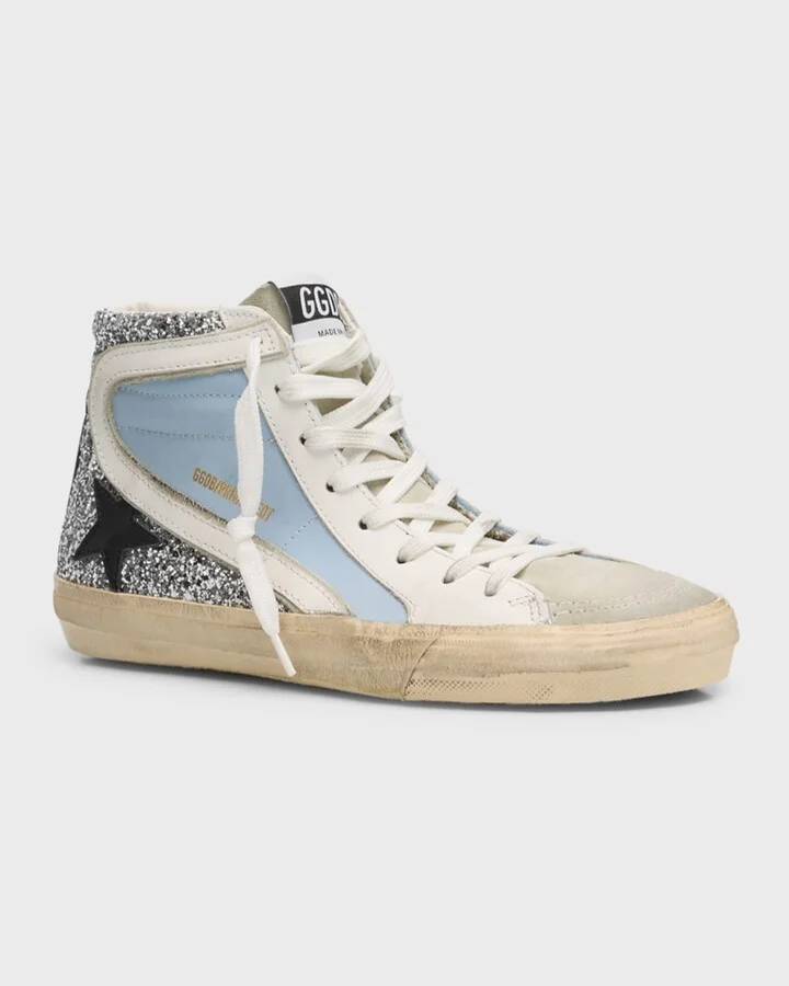 Slide Mid-Top Glitter Leather Sneakers - Image 2