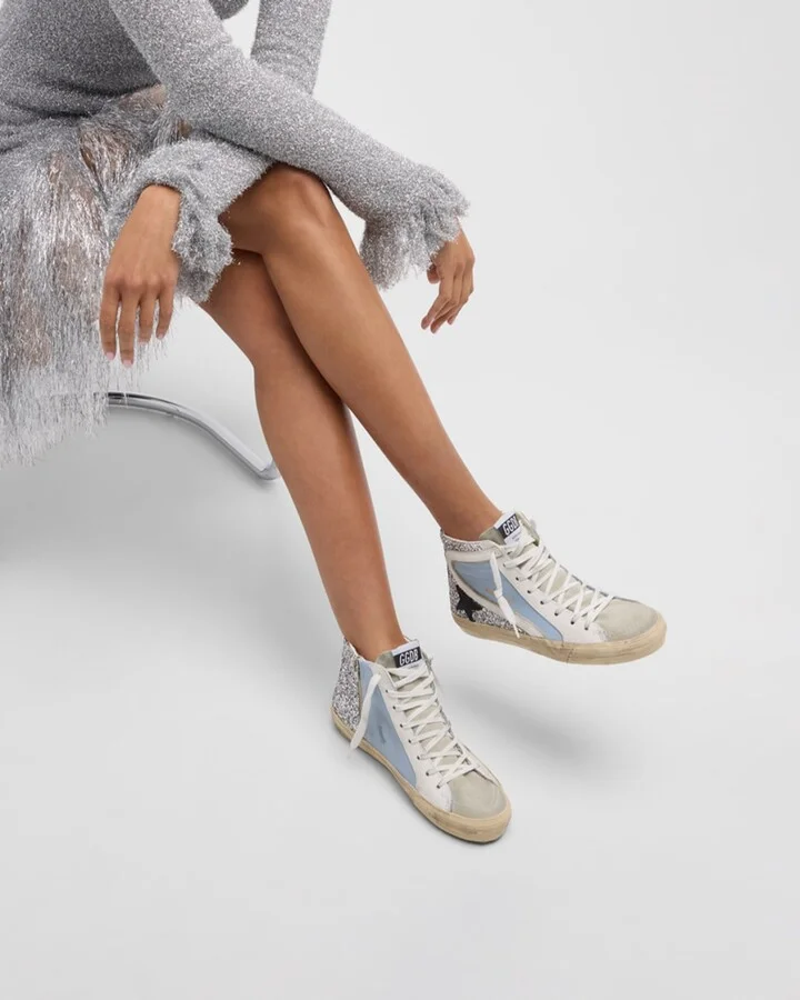 Slide Mid-Top Glitter Leather Sneakers - Image 3