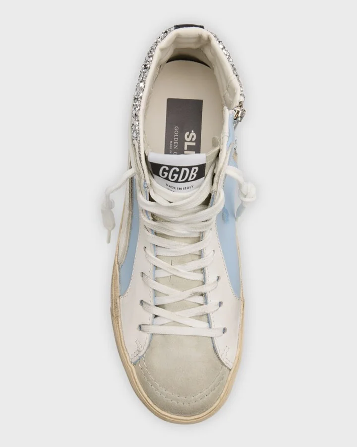 Slide Mid-Top Glitter Leather Sneakers - Image 4