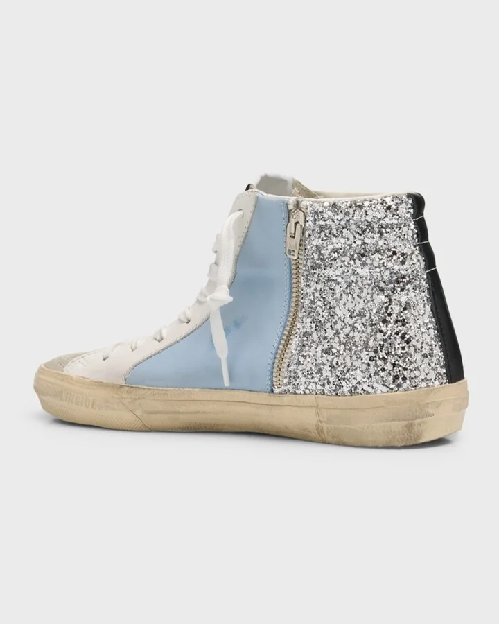 Slide Mid-Top Glitter Leather Sneakers - Image 5