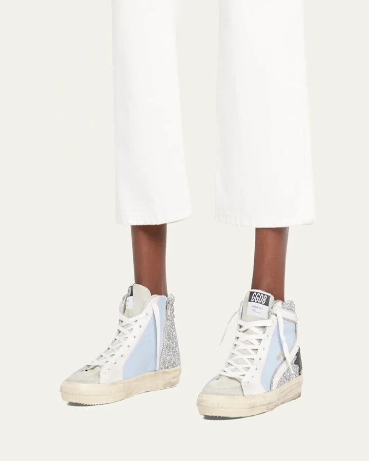 Slide Mid-Top Glitter Leather Sneakers - Image 4