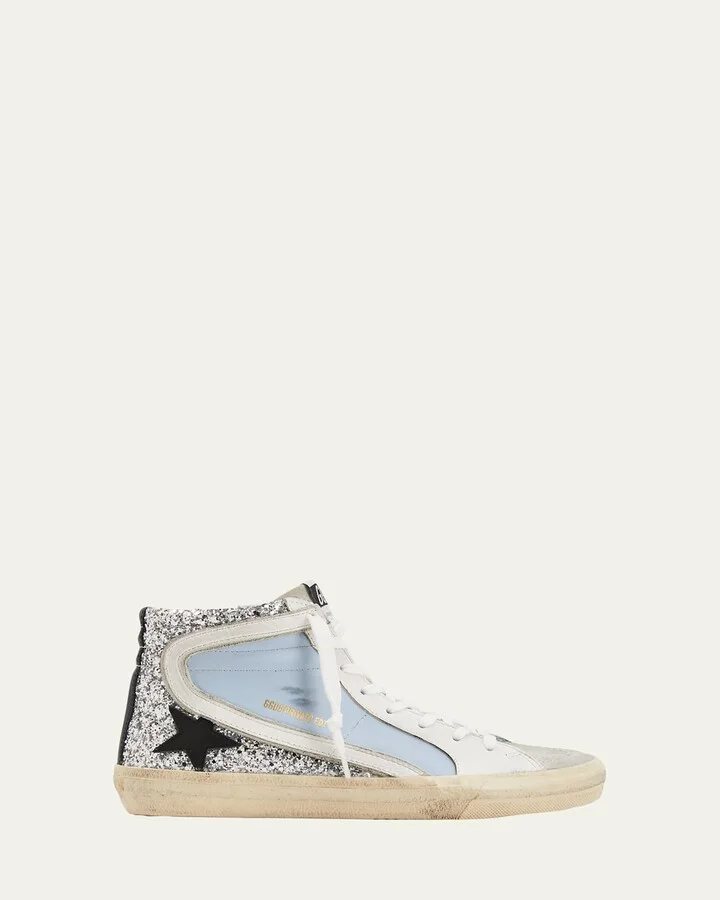 Slide Mid-Top Glitter Leather Sneakers