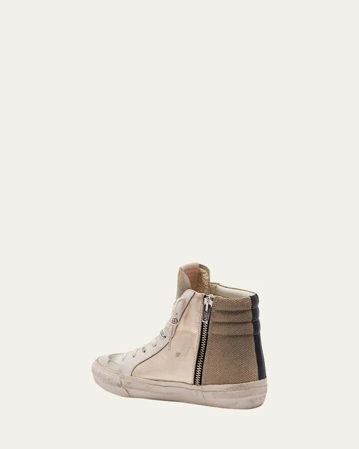 Slide Mid-Top Metallic Leather Sneakers - Image 3