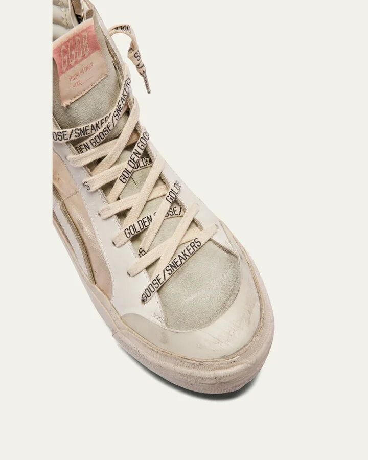 Slide Mid-Top Metallic Leather Sneakers - Image 5