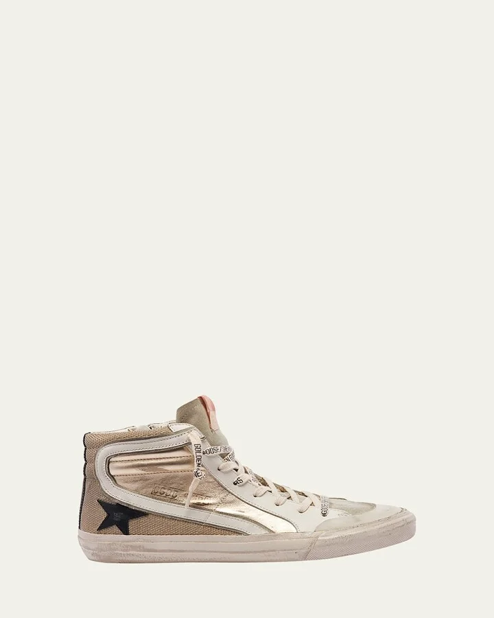 Slide Mid-Top Metallic Leather Sneakers