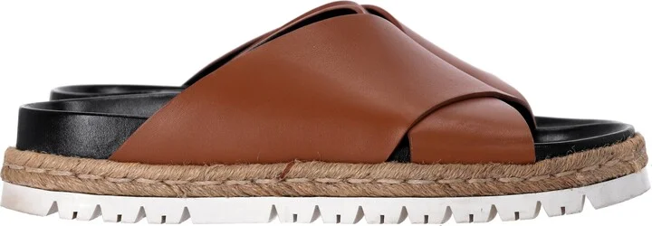 Slide Sandals in Brown Leather