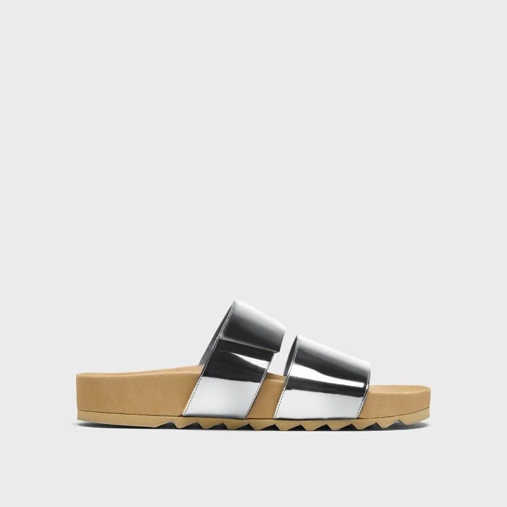 Slide Sandals in Metallic Leather - Image 2