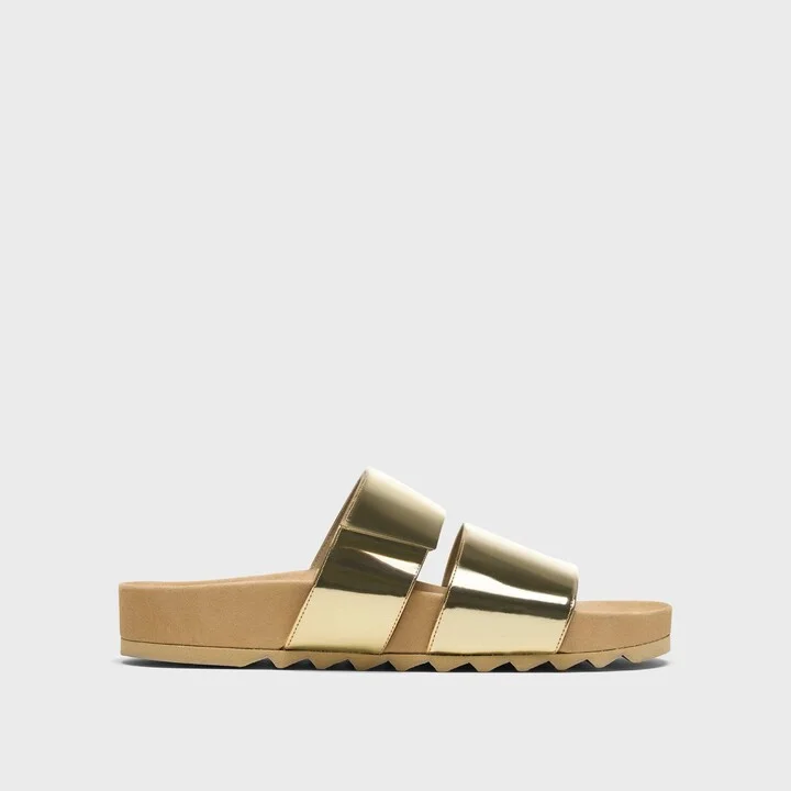 Slide Sandals in Metallic Leather - Image 3