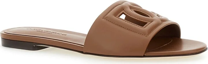 Slide Sandals With Cut Out Logo In Leather Woman - Image 2