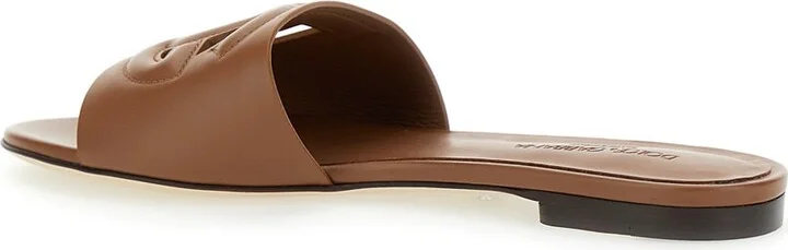 Slide Sandals With Cut Out Logo In Leather Woman - Image 3