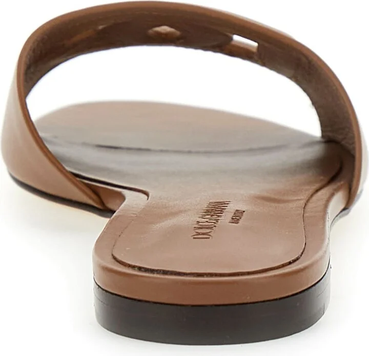 Slide Sandals With Cut Out Logo In Leather Woman - Image 4