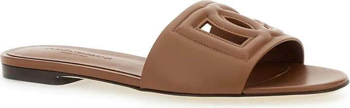 Slide Sandals With Cut Out Logo In Leather Woman - Image 4