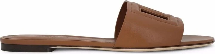 Slide Sandals With Cut Out Logo In Leather Woman