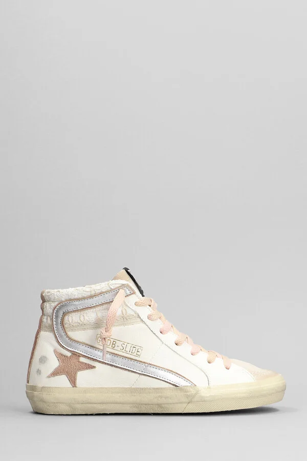 Slide Sneakers In White Suede And Leather