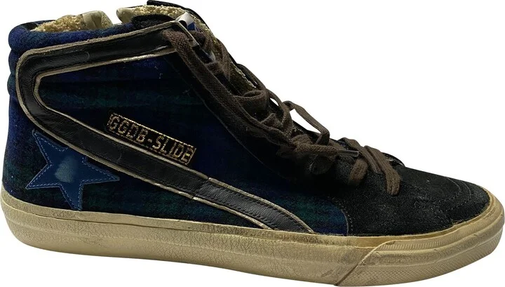 Slide Tartan High Top Sneakers in Blue Suede