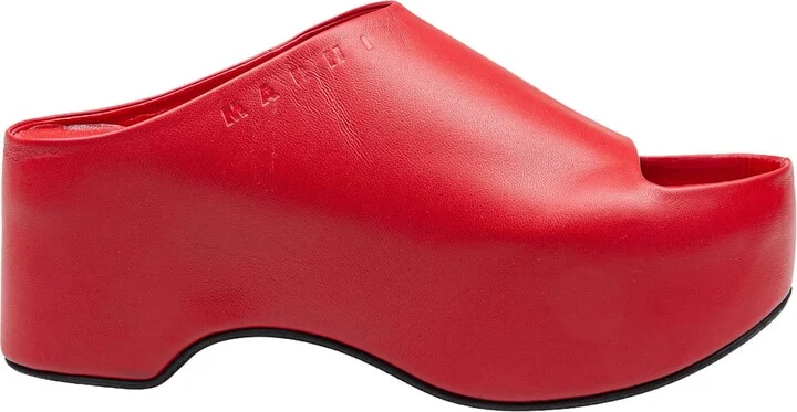 Slide With Chunky Clog In Red Leather
