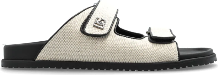 Slides With A Logo-shaped Applique, , - Cream