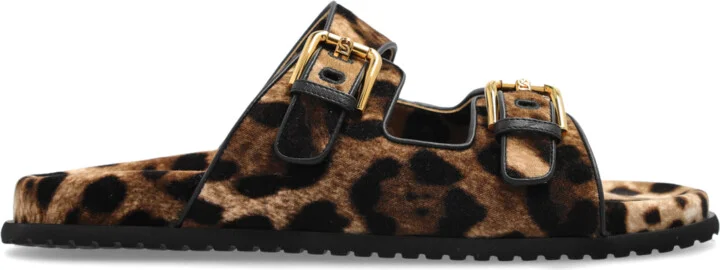 Slides With Animal Print, , - Brown