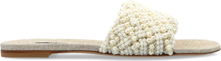 Slides With Pearl Embellishments, , - Cream
