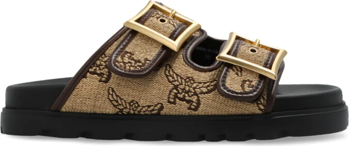 Slides With Visetos Pattern, , - Beige