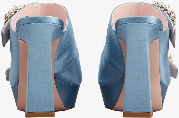 Slidy Viv' 100 Crystal Buckle Platform Mules in Satin - Image 3