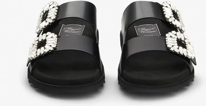 Slidy Viv' Crystal Buckle Leather Mules - Image 2